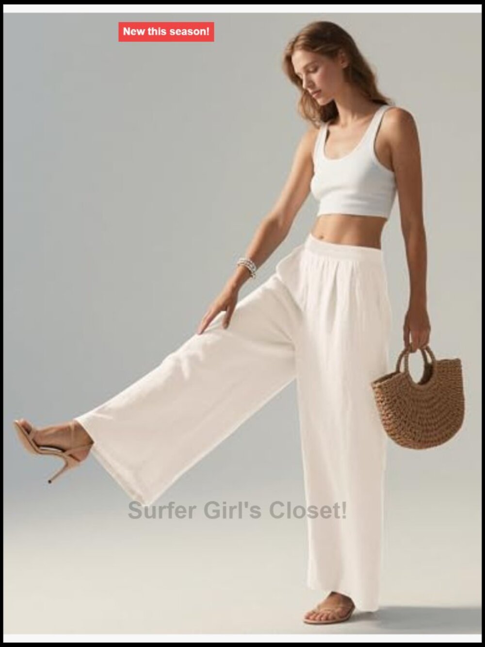 Wide Leg Linen Blend Palazzo Pants with Pockets Elastic Waist - Picture 5 of 7